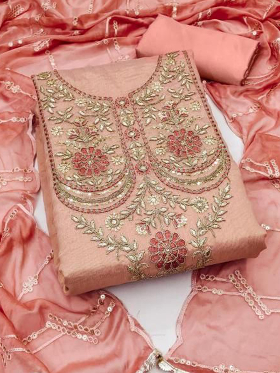 

Dori Embroidered Pure Cotton Unstitched Dress Material, Pink