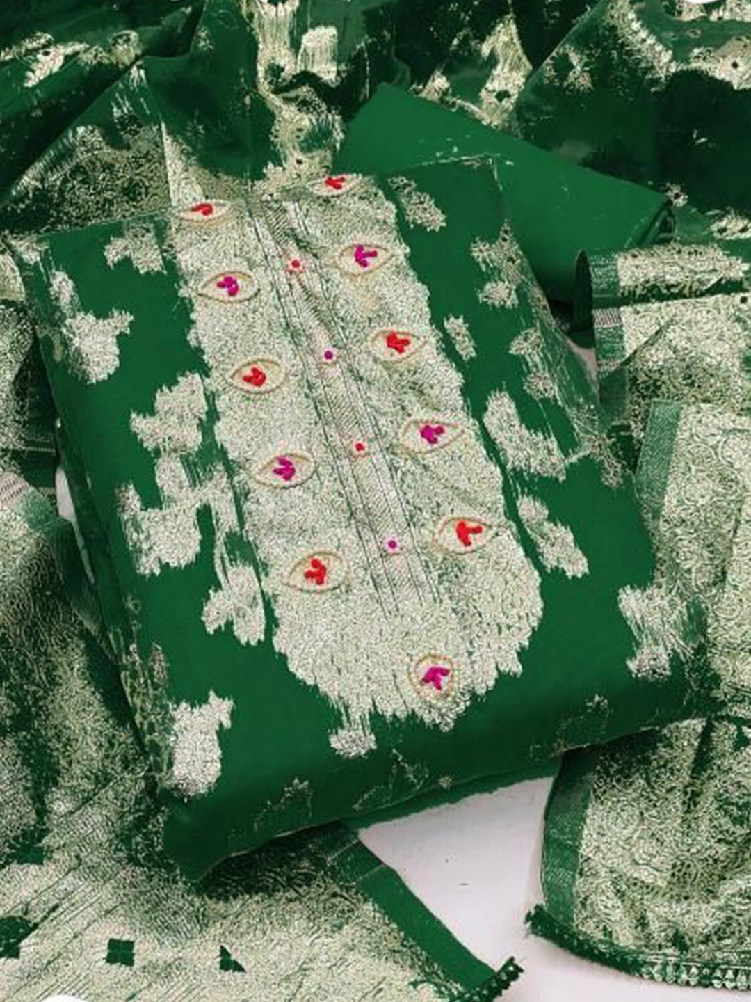 

Dori Embroidered Pure Cotton Unstitched Dress Material, Green