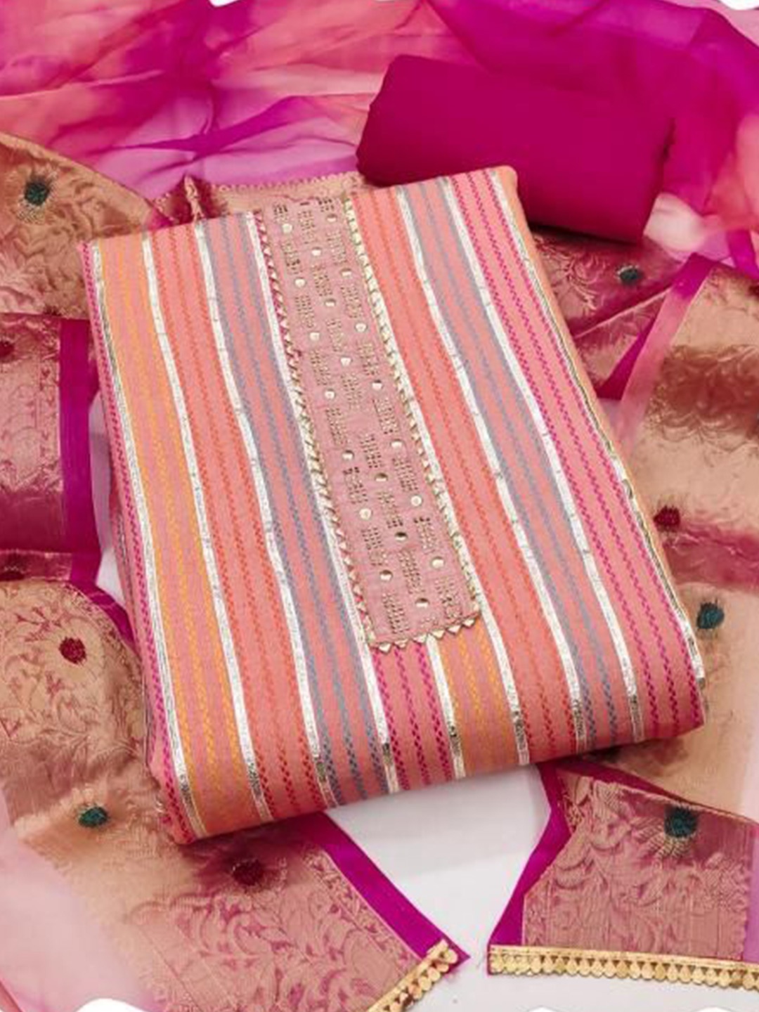 

Dori Embroidered Pure Cotton Unstitched Dress Material, Pink