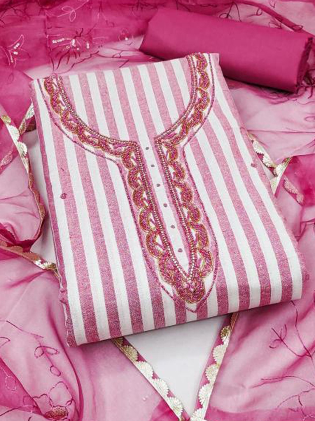 

Dori Embroidered Pure Cotton Unstitched Dress Material, Pink