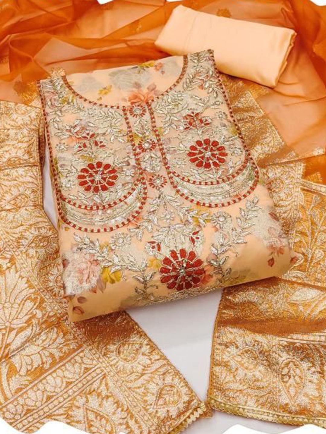 

Dori Embroidered Unstitched Dress Material, Orange