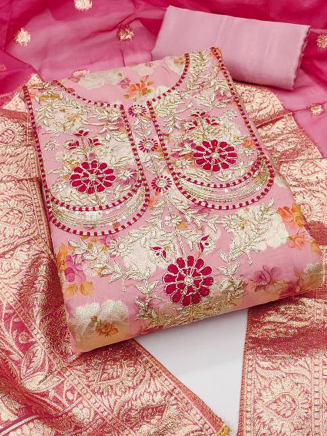 

Dori Embroidered Unstitched Dress Material, Pink