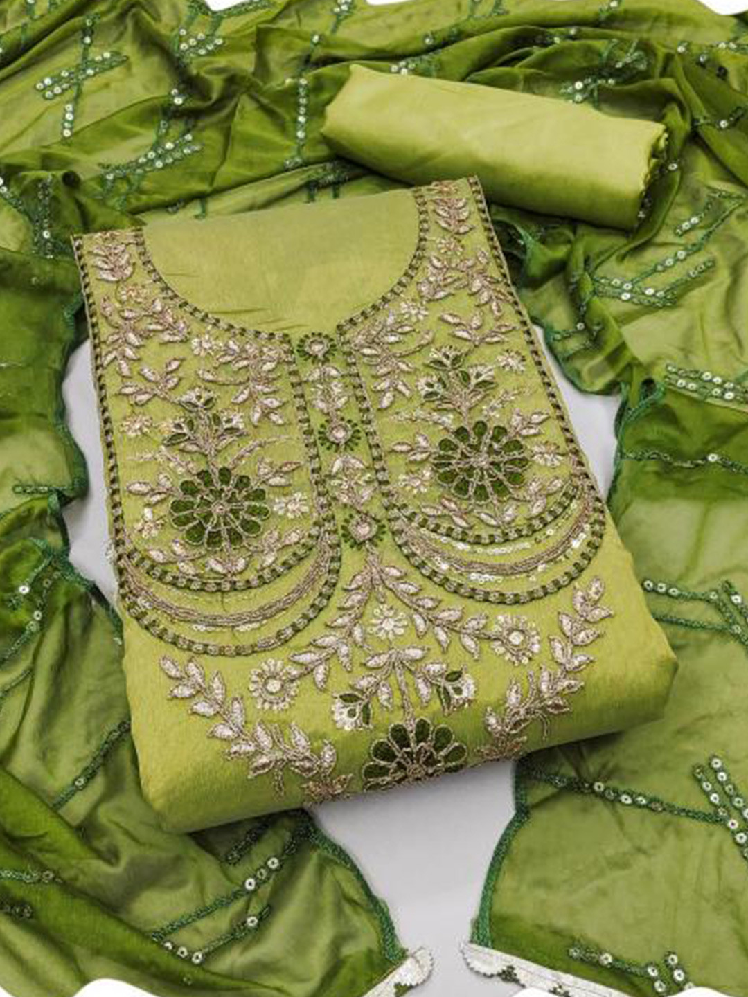 

Dori Embroidered Pure Cotton Unstitched Dress Material, Green