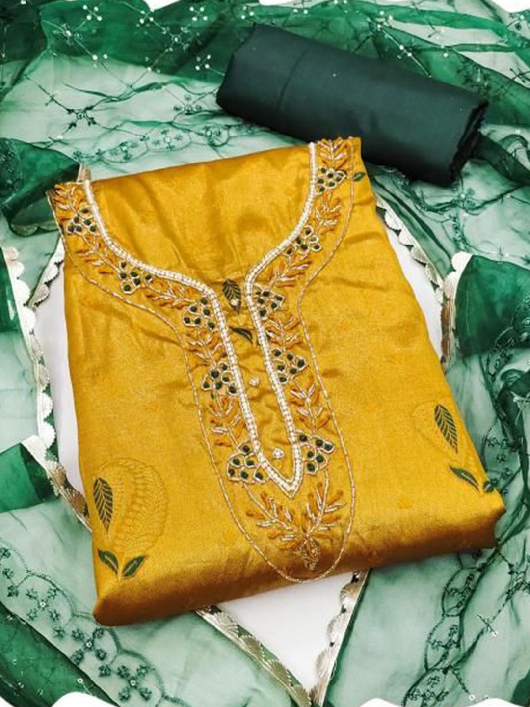 

Dori Embroidered Pure Cotton Unstitched Dress Material, Mustard