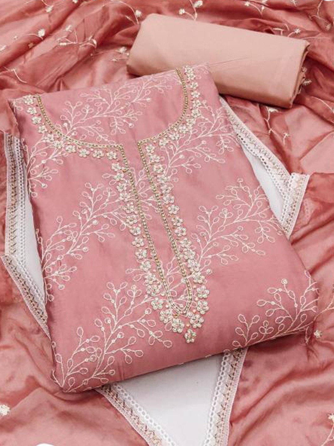 

Dori Embroidered Pure Cotton Unstitched Dress Material, Pink