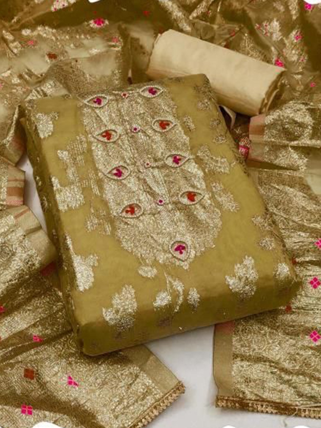 

Dori Embroidered Pure Cotton Unstitched Dress Material, Mustard