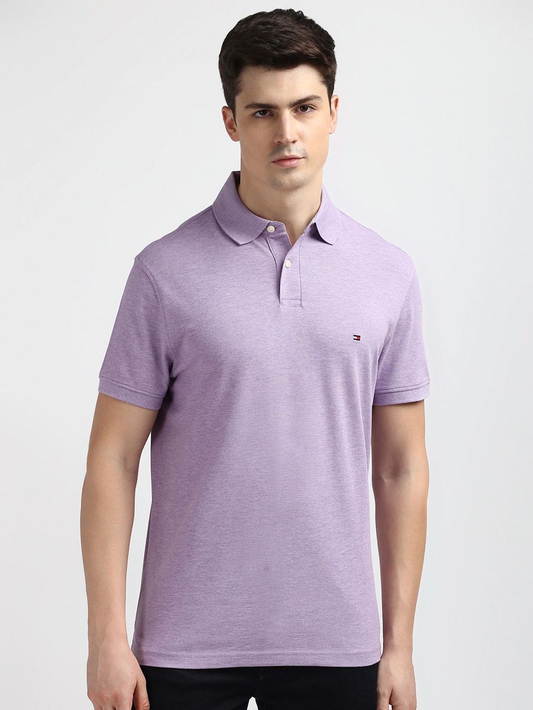 

Tommy Hilfiger Men Mandarin Collar T-shirt, Purple