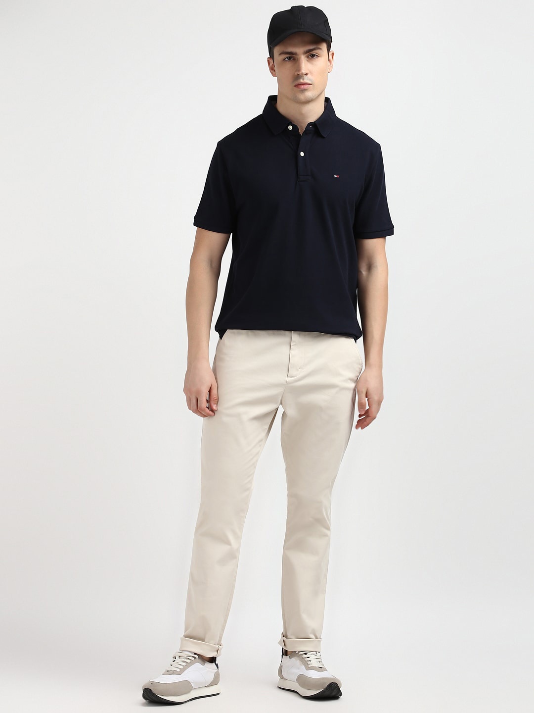 

Tommy Hilfiger Men Solid Mandarin Collar Pockets T-shirt, Navy blue