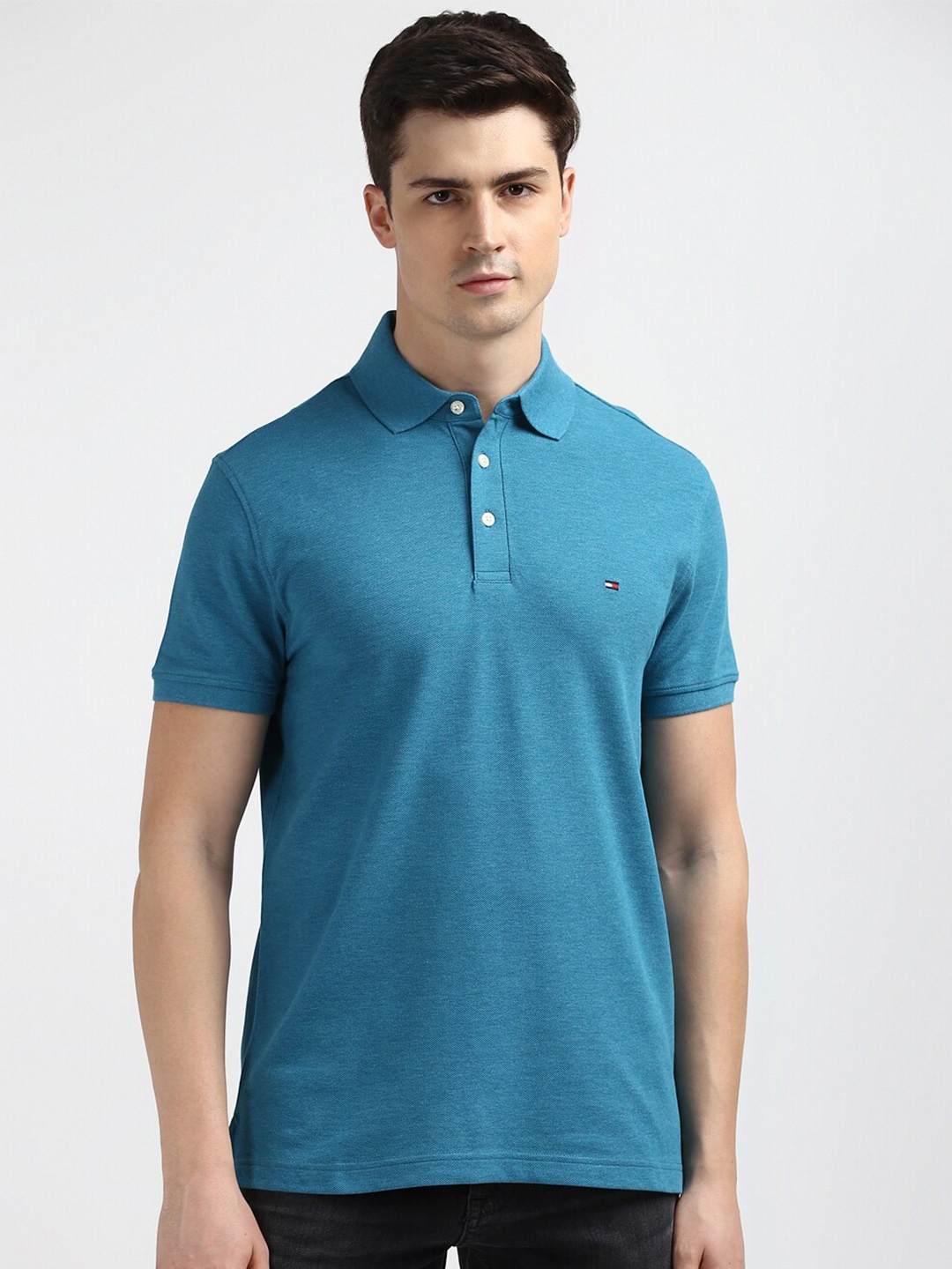 

Tommy Hilfiger Men Solid Polo Collar Pockets Slim Fit T-shirt, Green