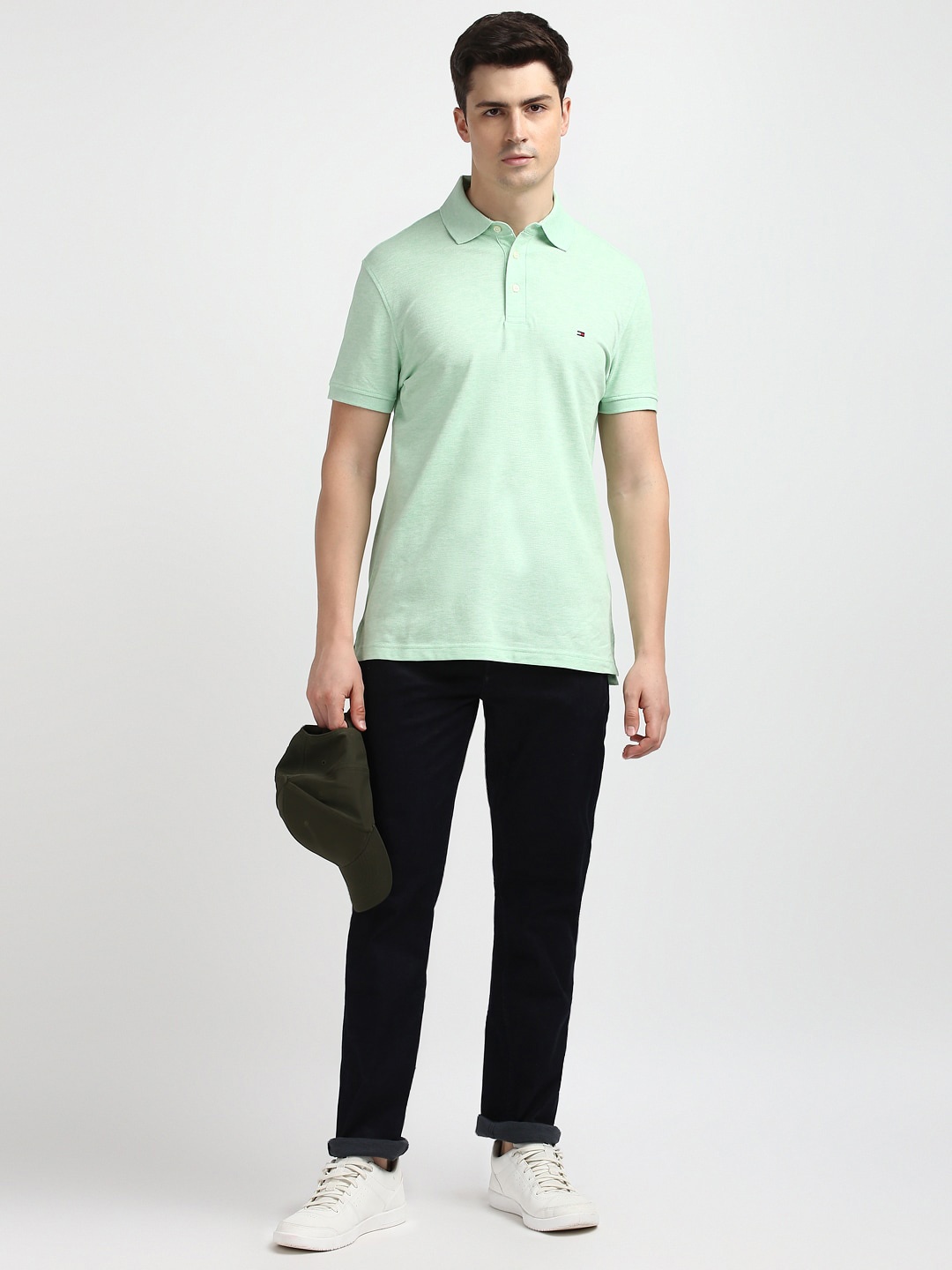 

Tommy Hilfiger Men Solid Polo Collar Pockets Slim Fit T-shirt, Green