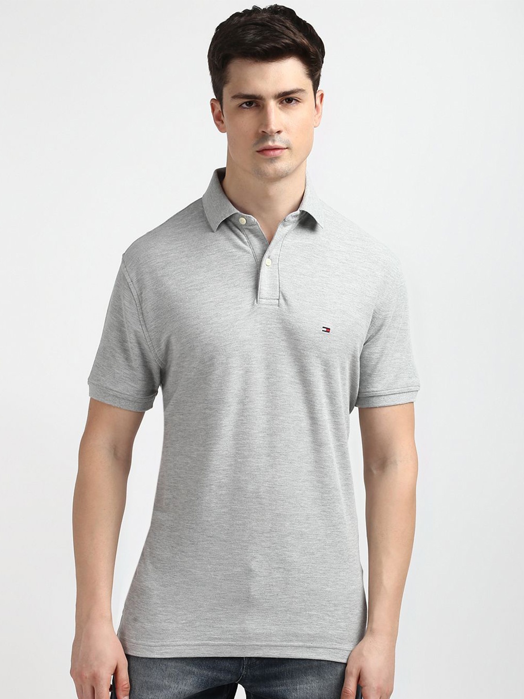 

Tommy Hilfiger Men Solid Polo Collar Pockets T-shirt, Grey