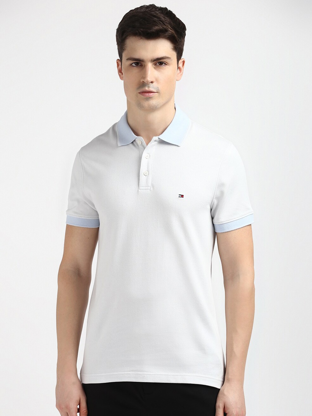 

Tommy Hilfiger Men Solid Polo Collar Pockets Slim Fit T-shirt, White