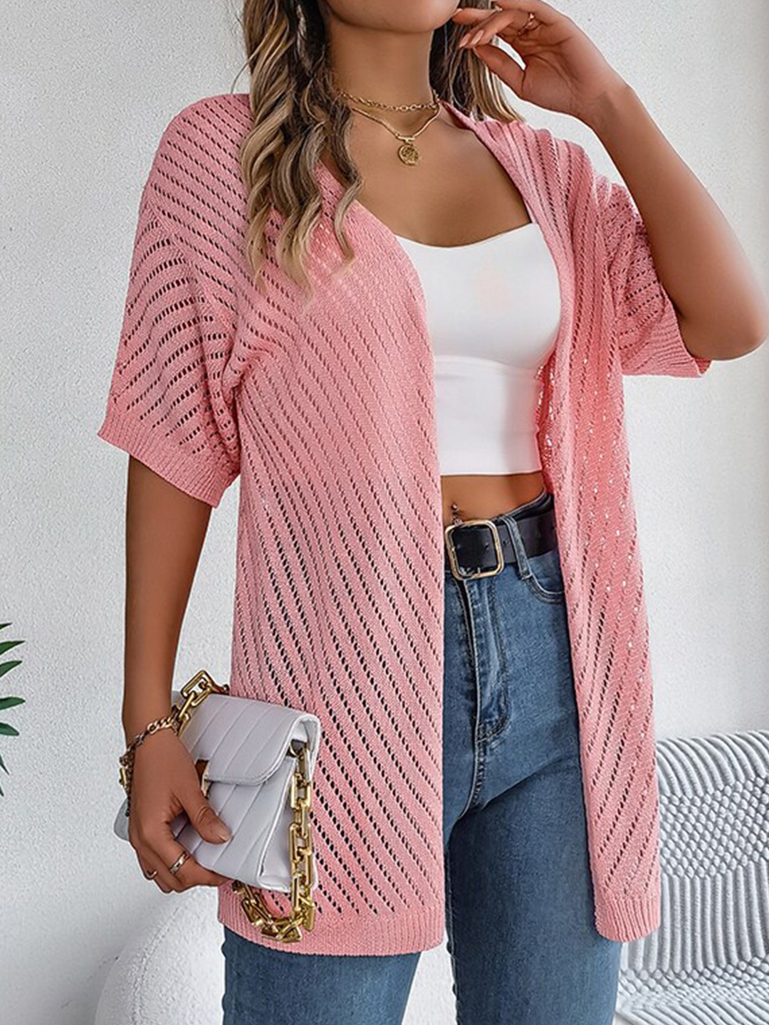 

StyleCast x Revolte Women Sheer Shrug, Pink