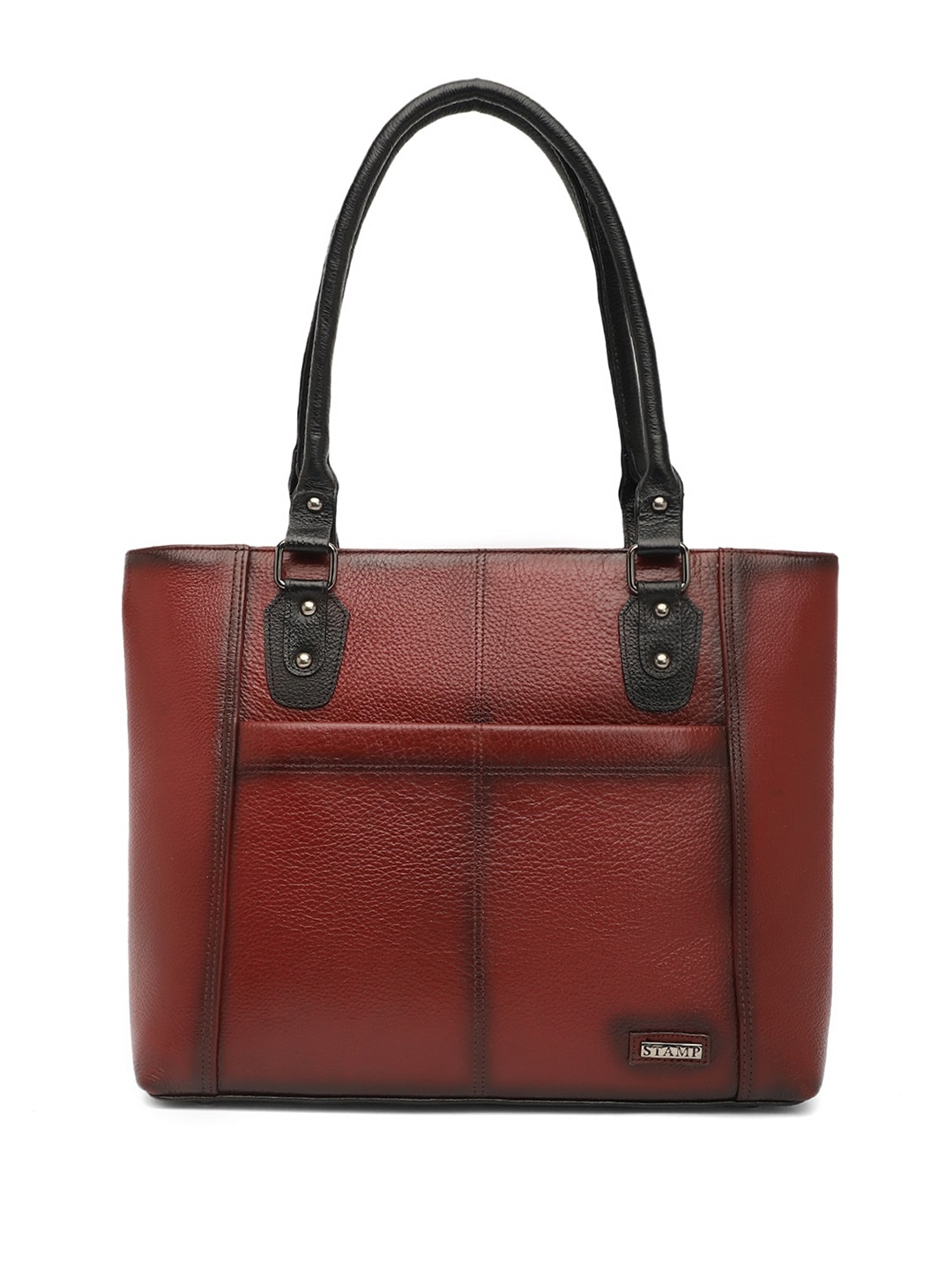 Stamp Structured Leather Shoulder Bag, Burgundy