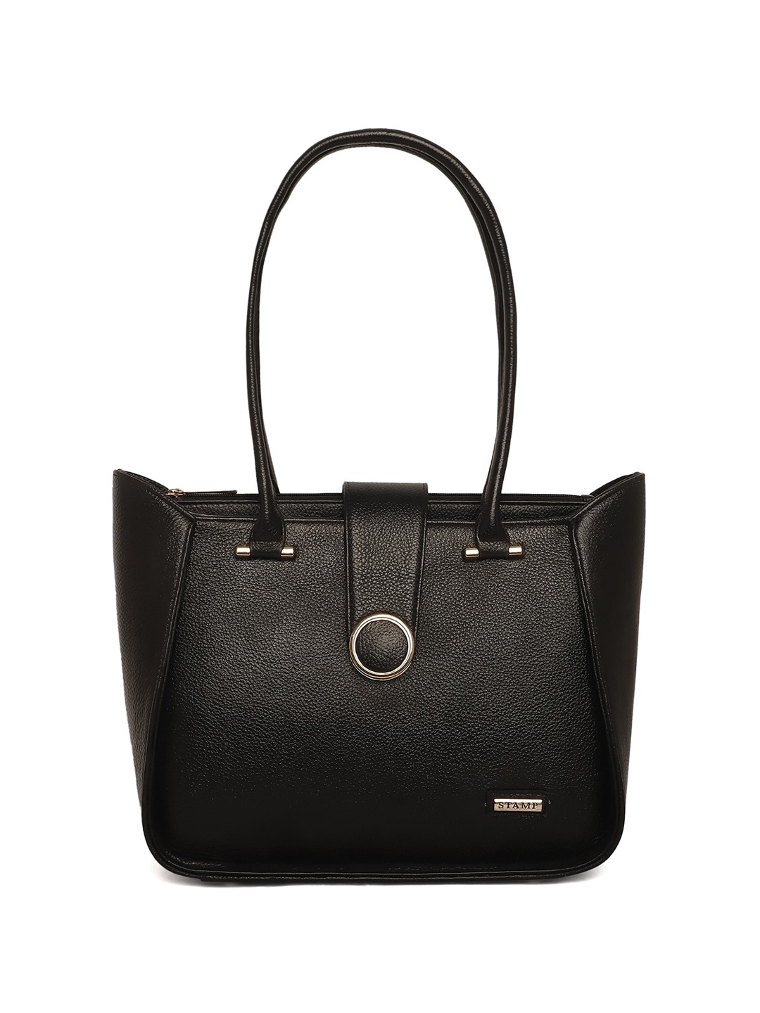 

Stamp Leather Structured Shoulder Bag, Black