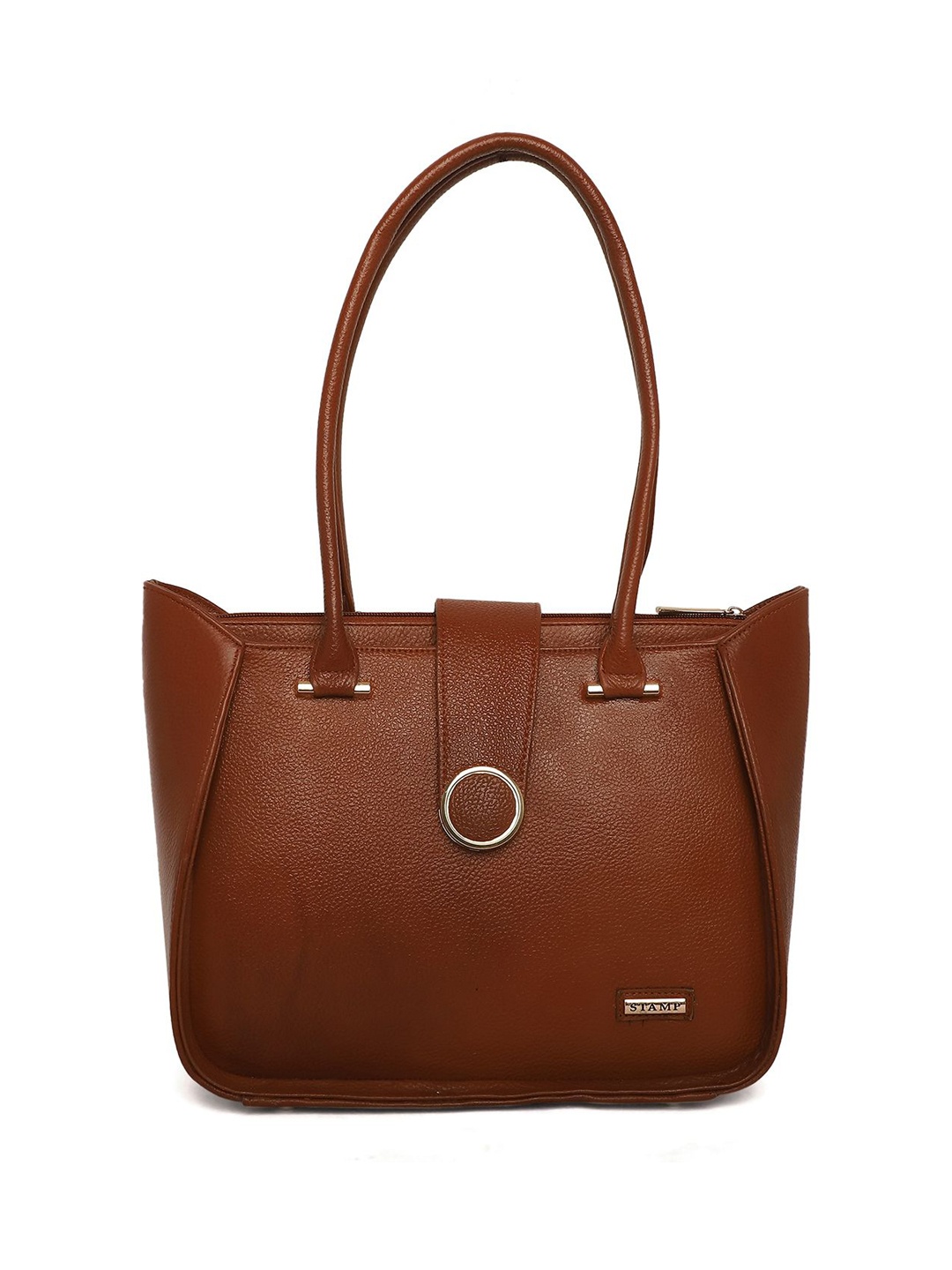 

Stamp Leather Structured Shoulder Bag, Tan