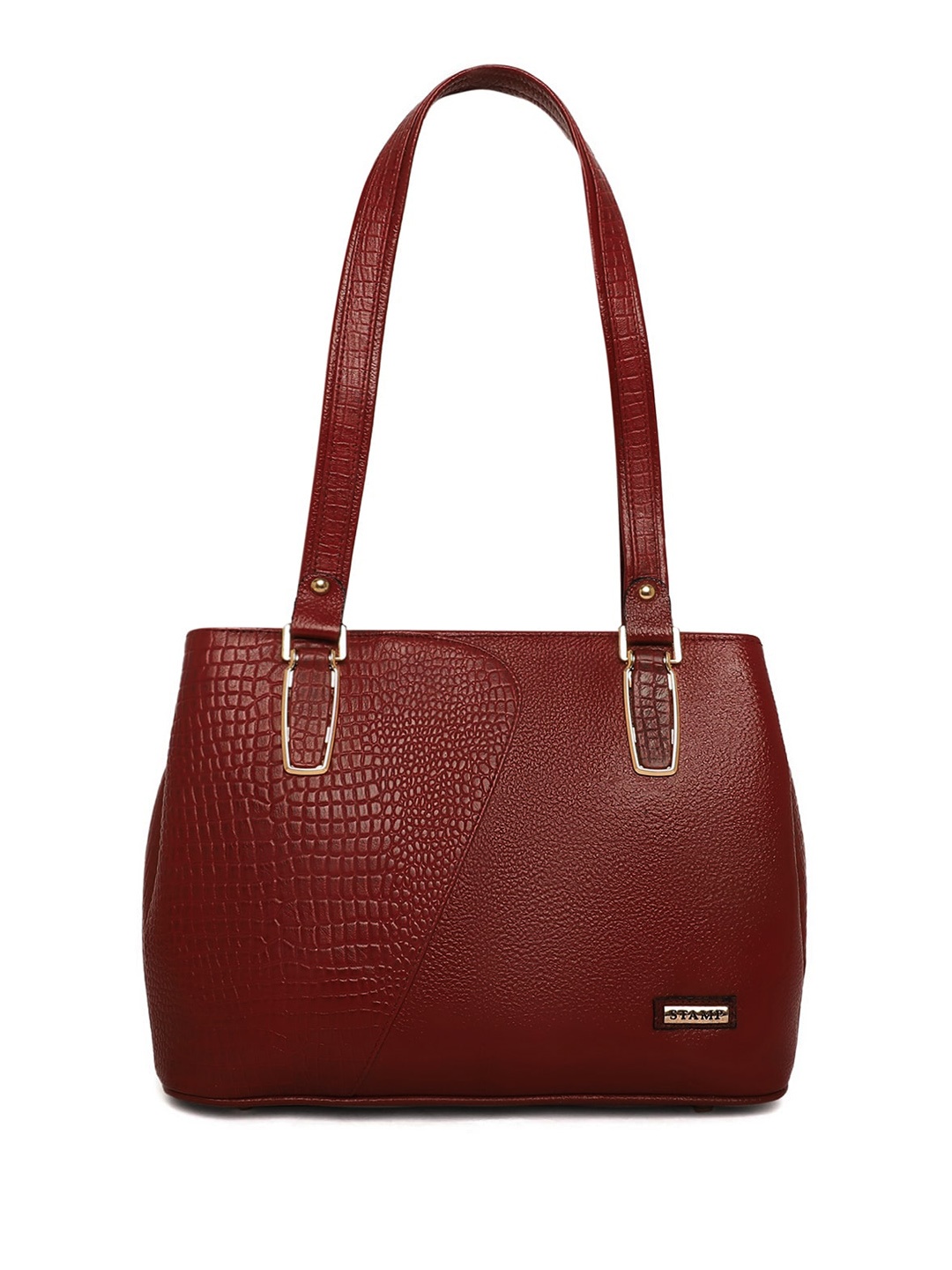 

Stamp Leather Handheld Bag, Burgundy