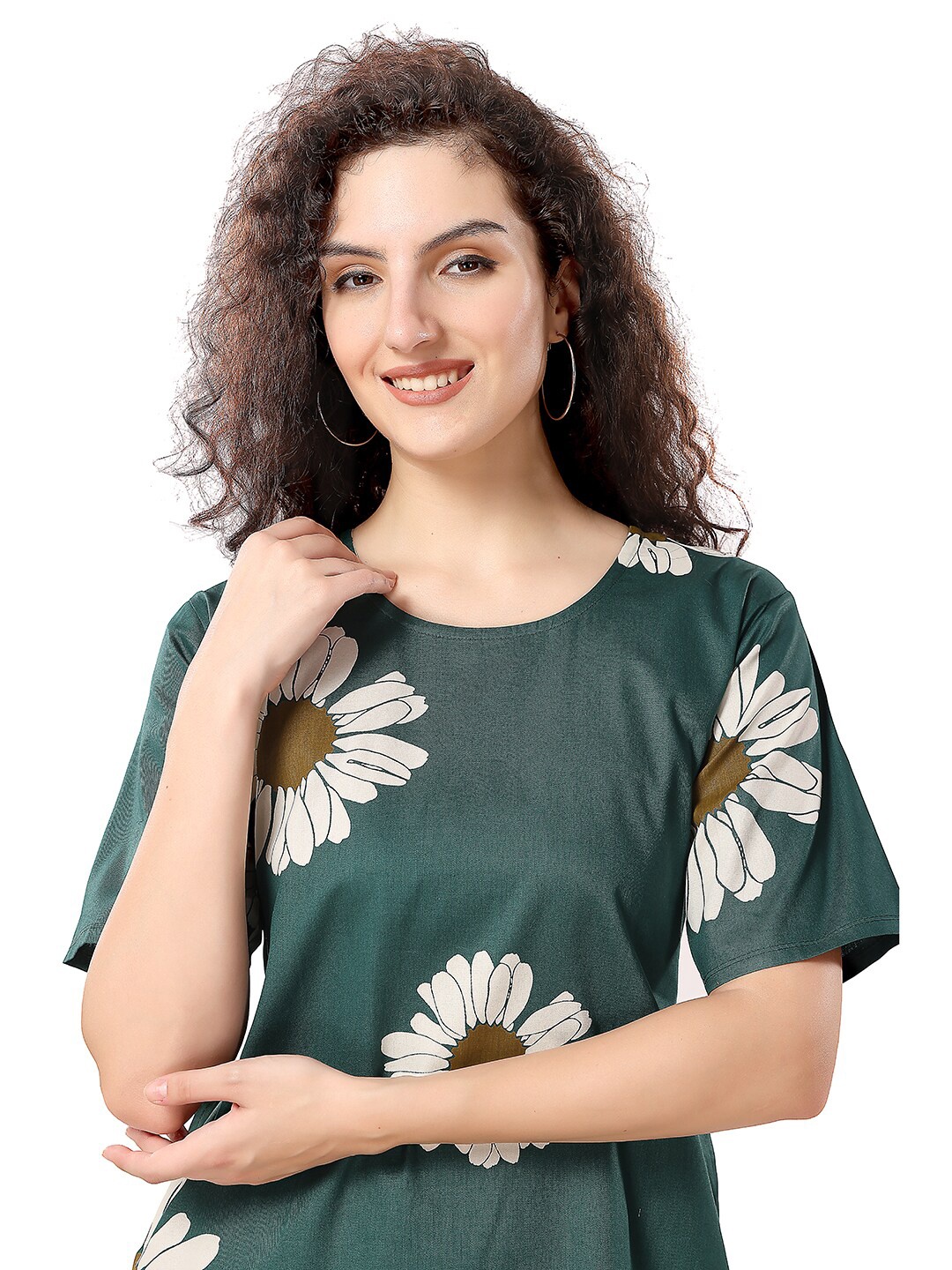 

NIGHT FLOSS Printed cotton blend short Nightdress, Green