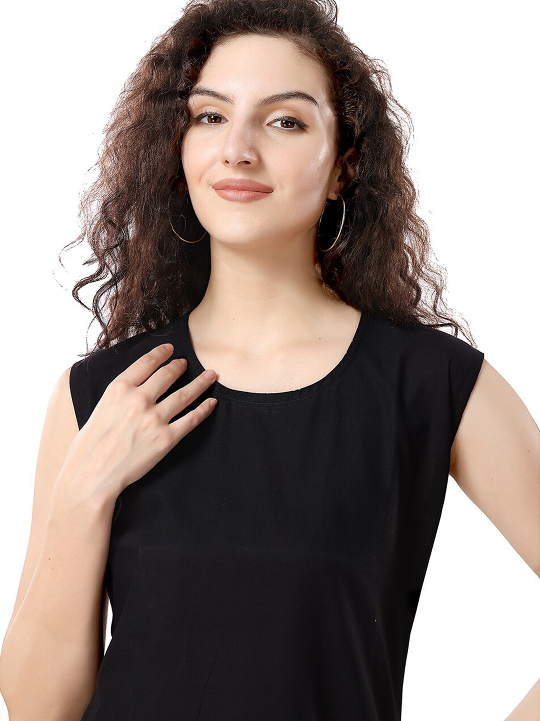 

NIGHT FLOSS Printed Pure cotton Nightdress, Black