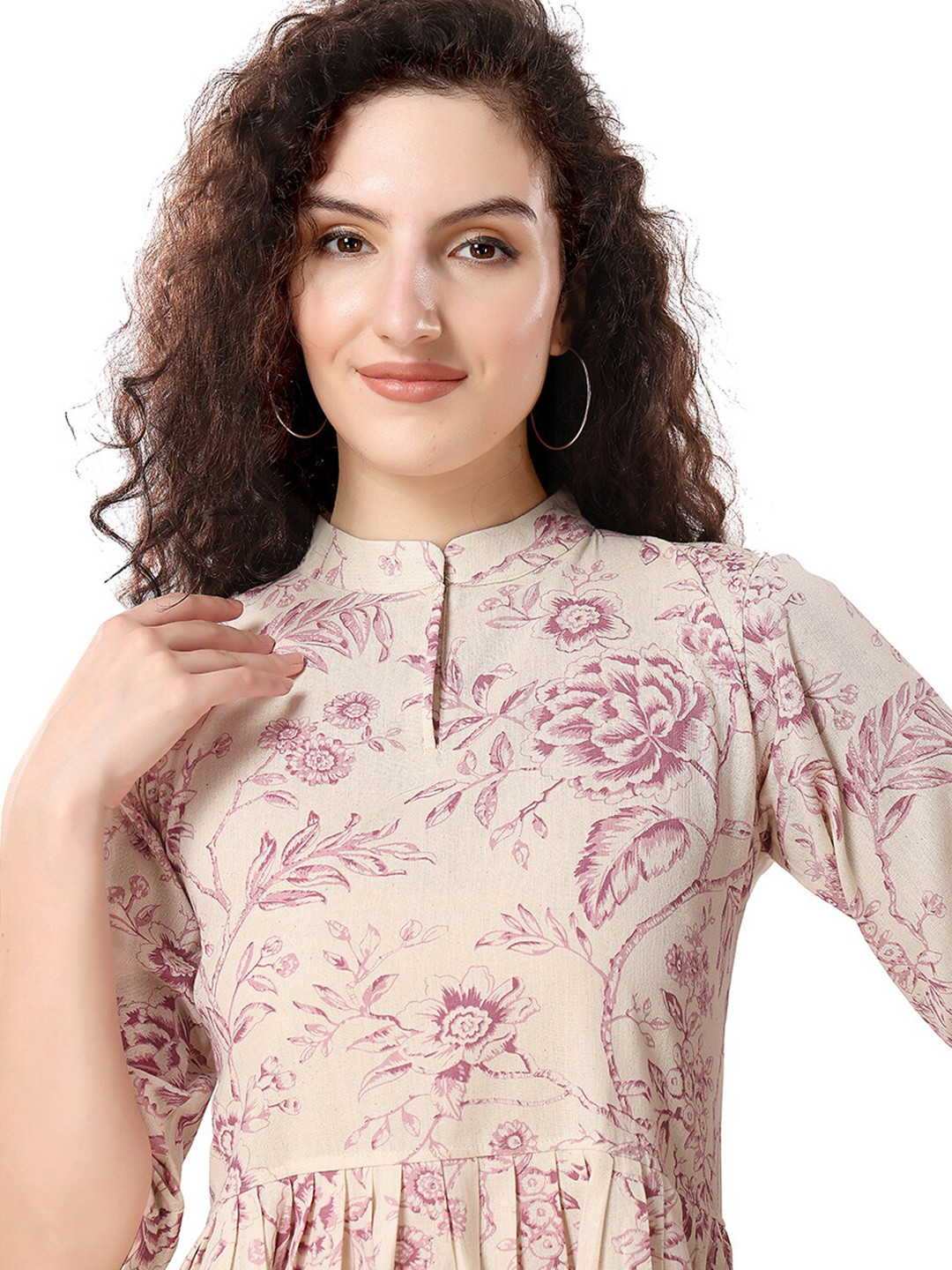 

NIGHT FLOSS Printed Pure Cotton Nightdress, Cream
