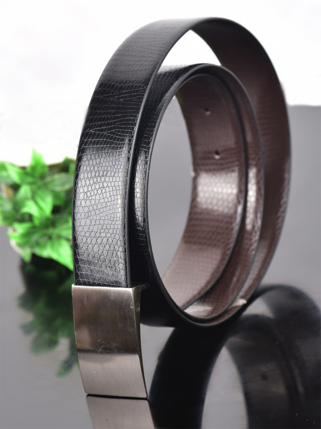 

WROGN Men Textured Formal Belt, Black