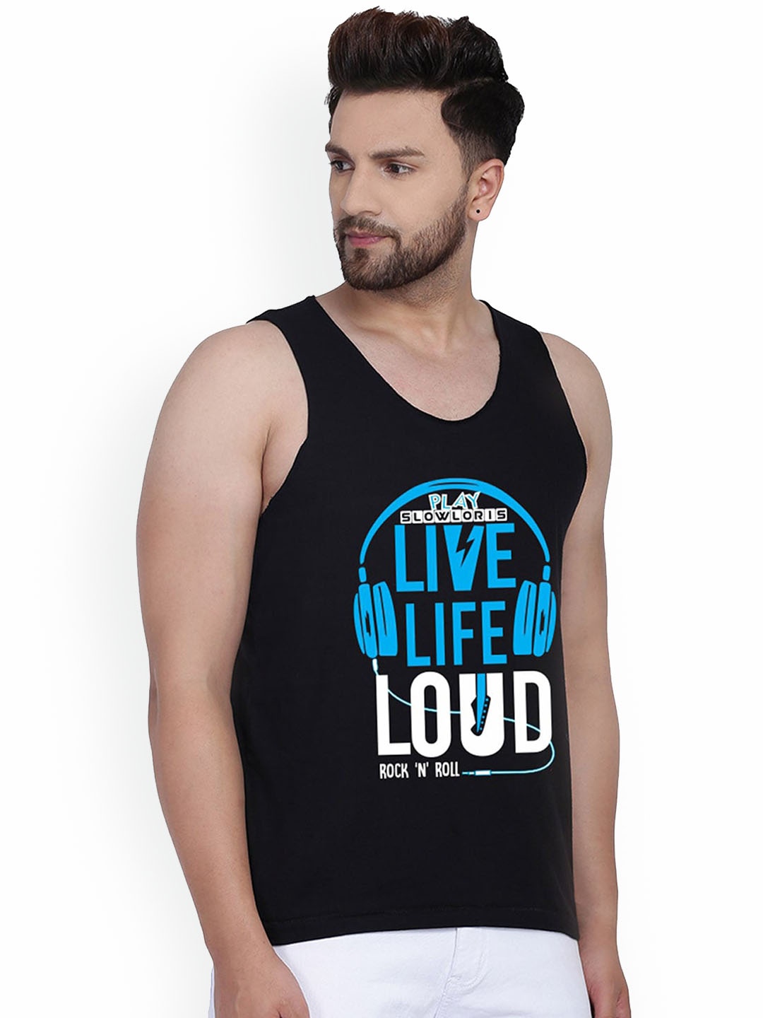 

SLOWLORIS Printed Innerwear Gym Vest, Black