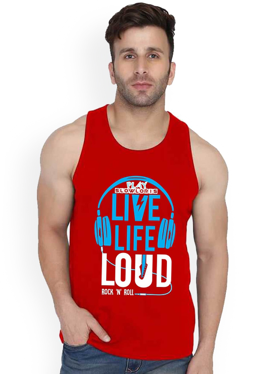 

SLOWLORIS Printed Innerwear Gym Vest, Red