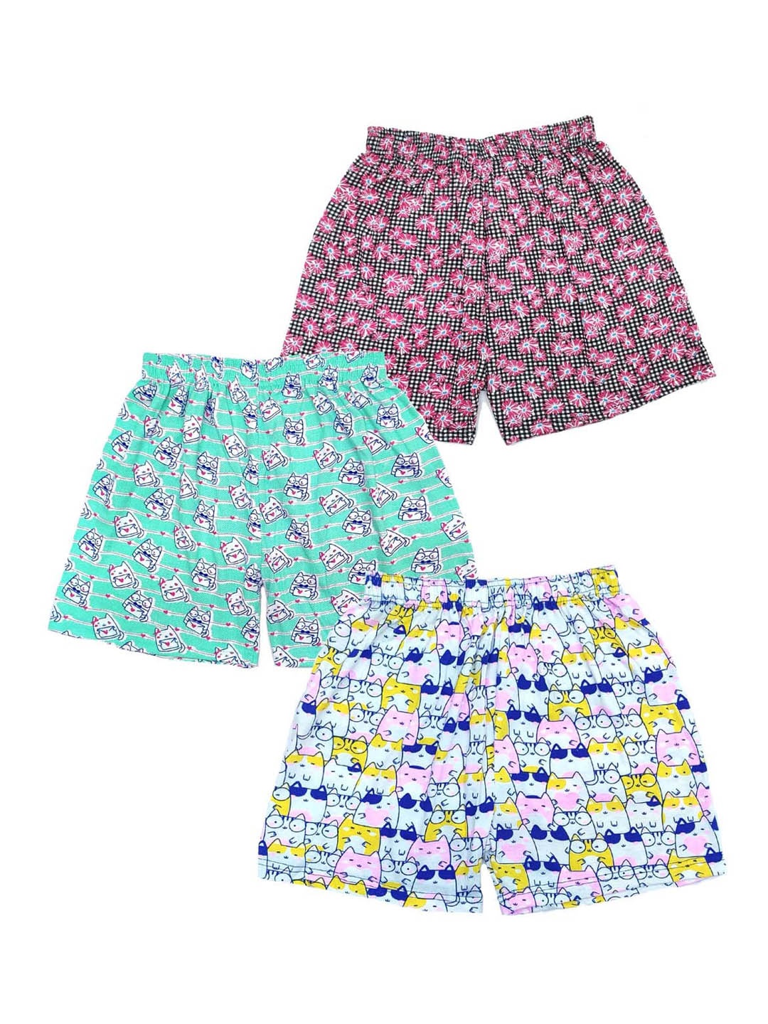 

BAESD Girls Pack Of 3 Printed Loose Fit Shorts, Green