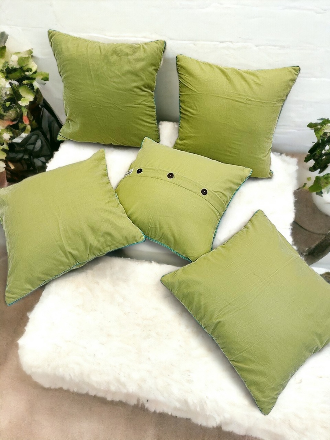 

THE COCOTIER Set of 5 Solid Velvet Cushion Covers, Lime green