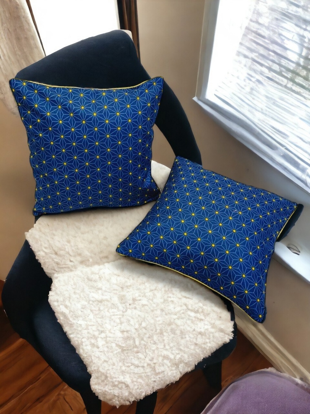 

THE COCOTIER Set of 2 Geometric Printed Linen Cushion Covers, Blue