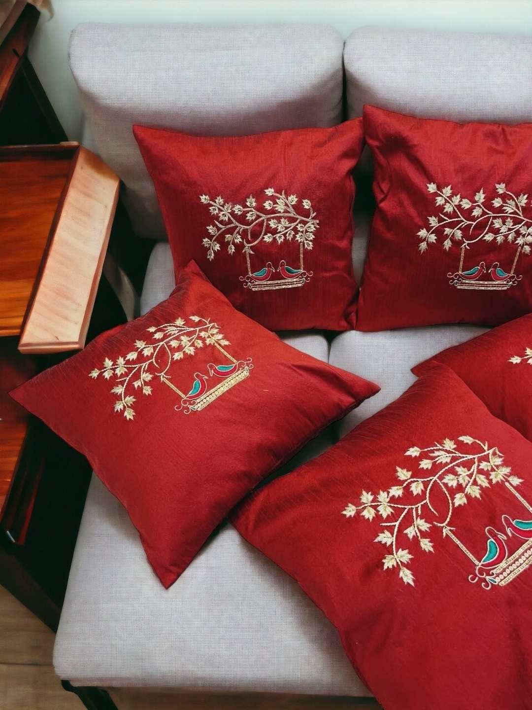 

THE COCOTIER Maroon Set of 5 Cushion Covers