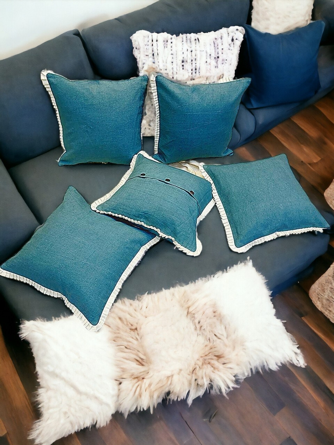 

THE COCOTIER Blue Set of 5 Linen Cushion Covers