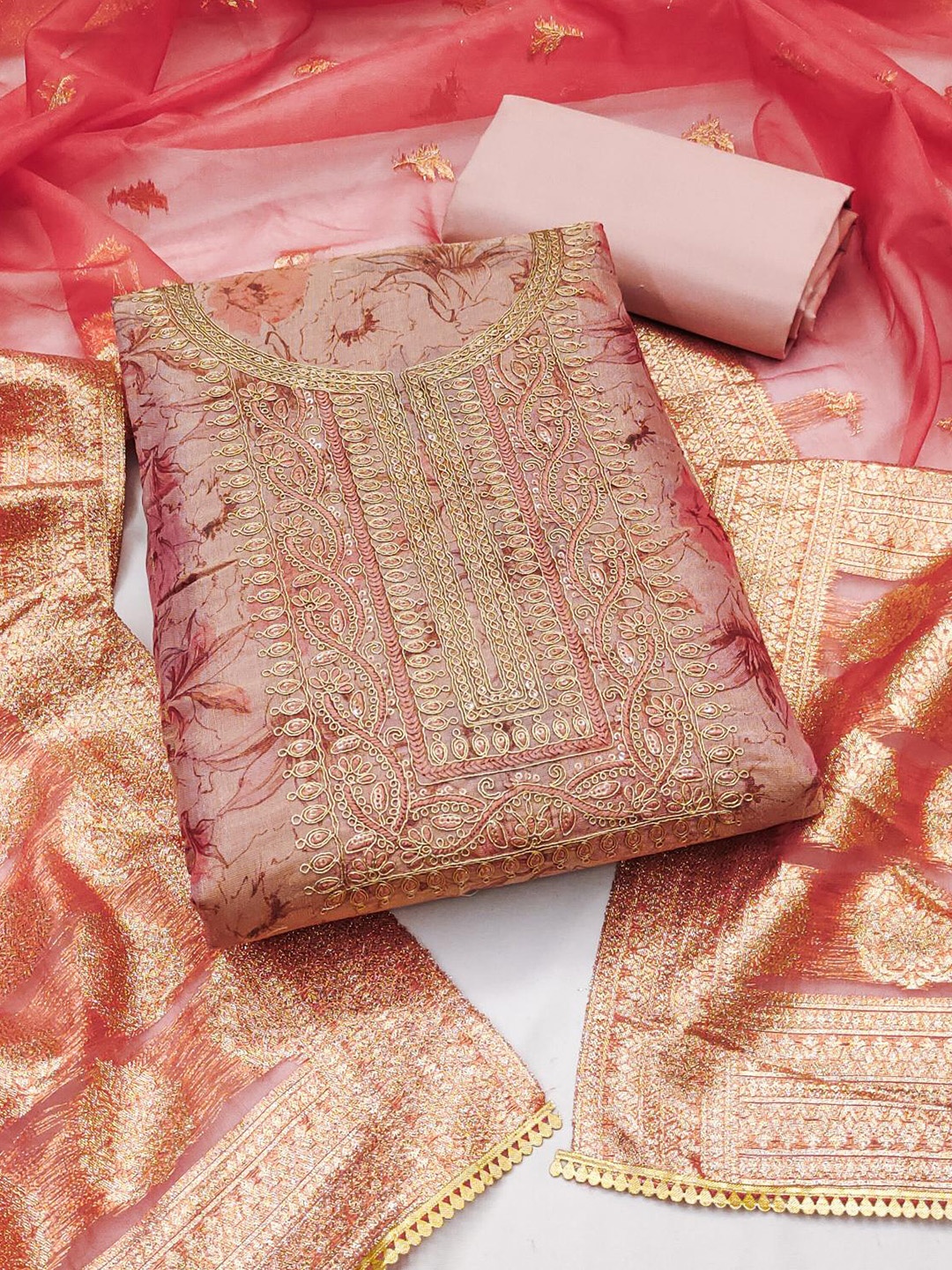 

Dori Embroidered Pure Cotton Unstitched Dress Material, Pink
