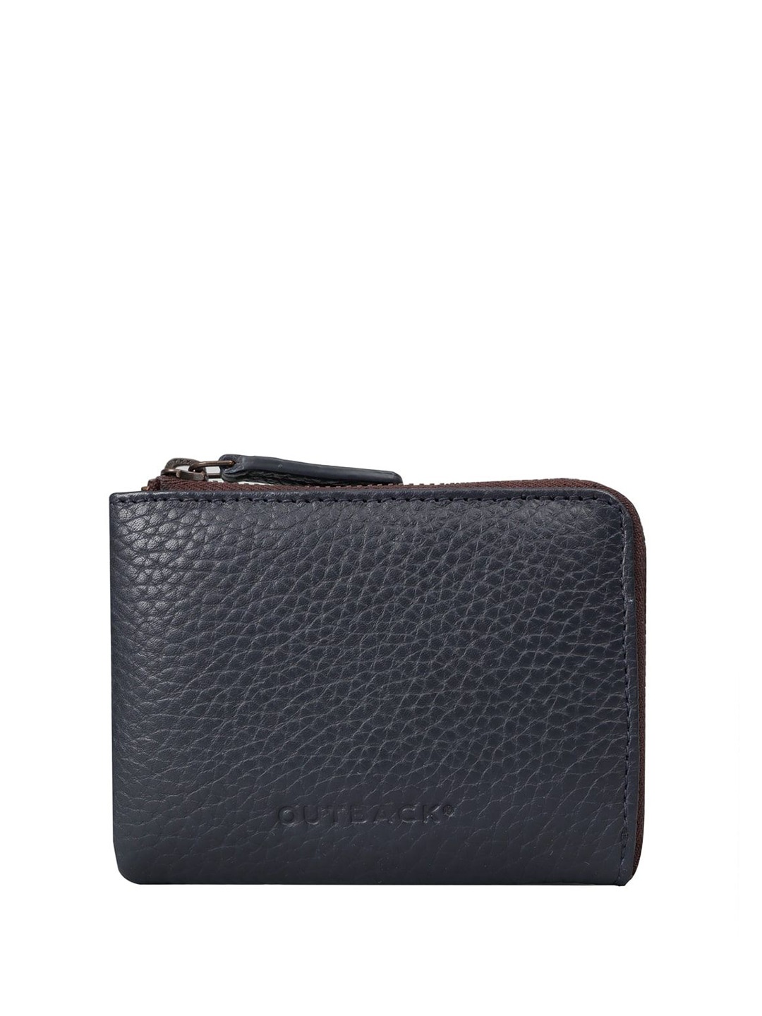 

OUTBACK Men Textured Leather Zip Around Wallet, Navy blue