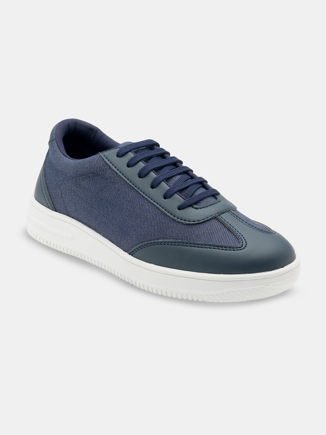 

R&B Men Textured Comfort Insole Contrast Sole Lace-Up Sneakers, Blue