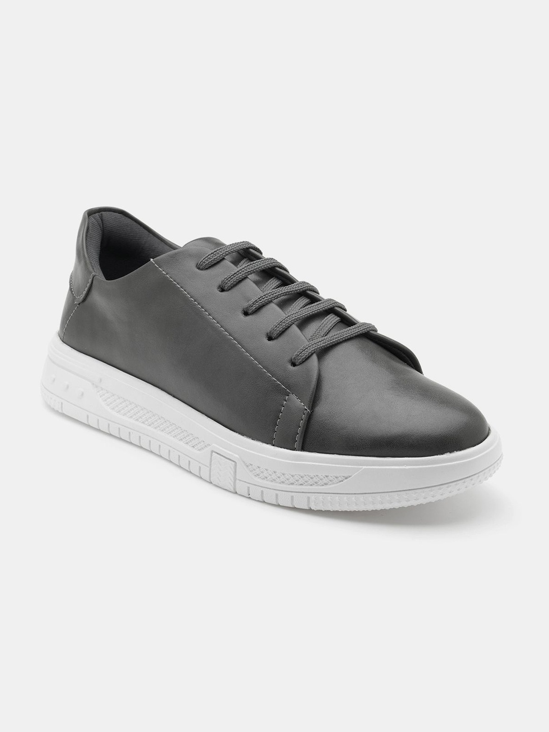 

R&B Men Textured Comfort Insole Contrast Sole Lace-Up Sneakers, Grey