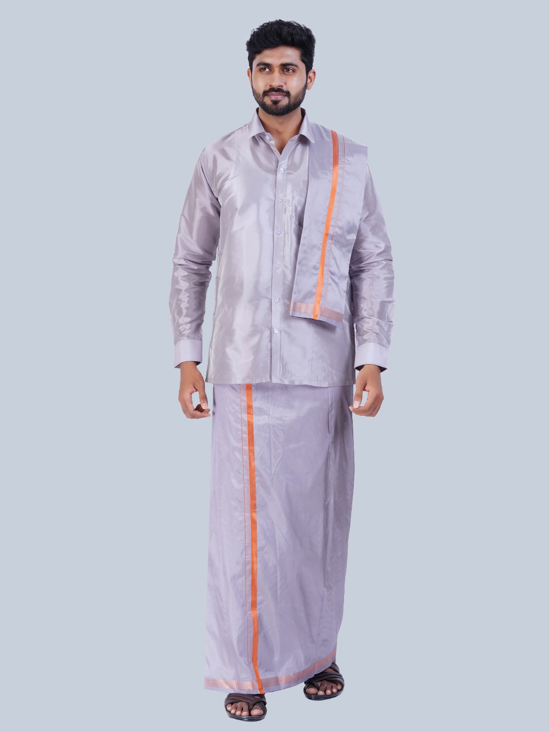 

THANGAMAGAN Veshti & Shirt & Towel, Violet
