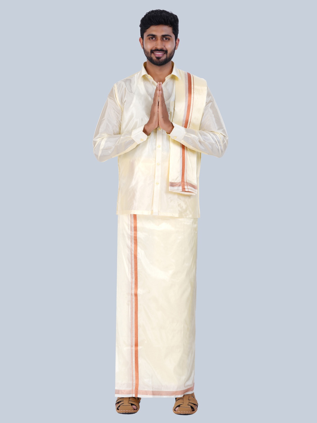 

THANGAMAGAN Shirt & Veshti & Towel, Cream
