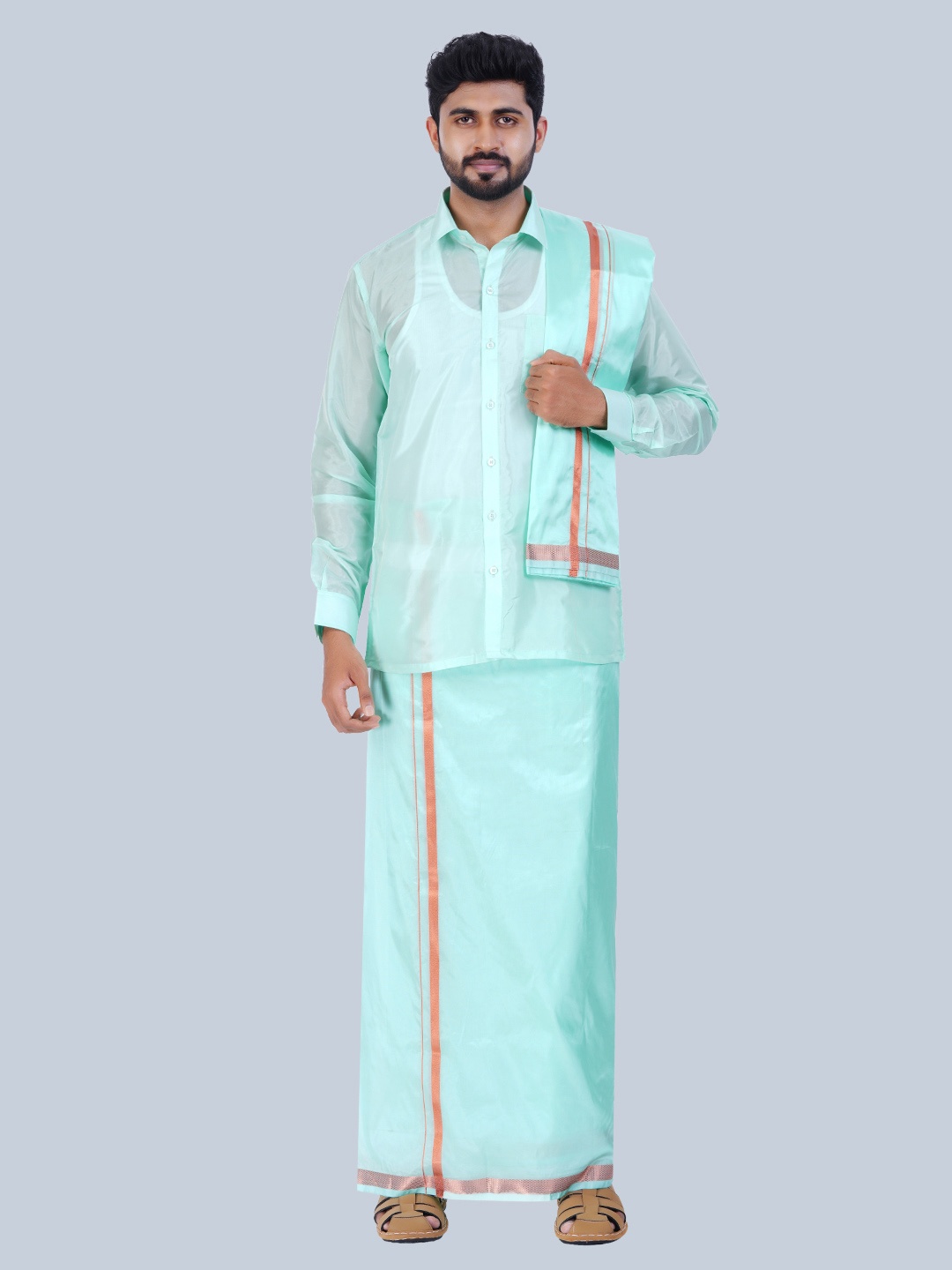 

THANGAMAGAN Veshti & Shirt & Towel, Blue