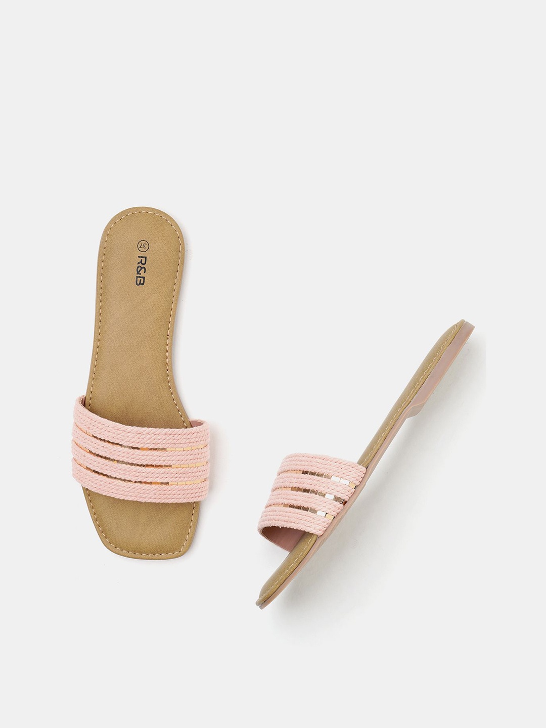 

R&B Textured Open Toe Flats, Peach