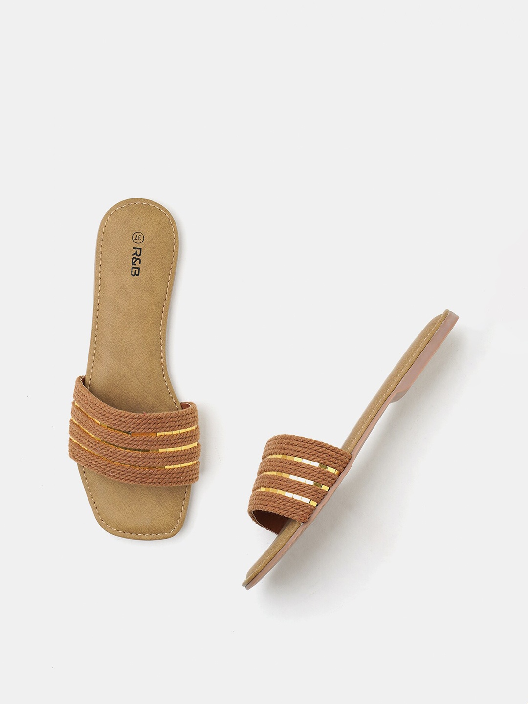 

R&B Textured Open Toe Flats, Tan