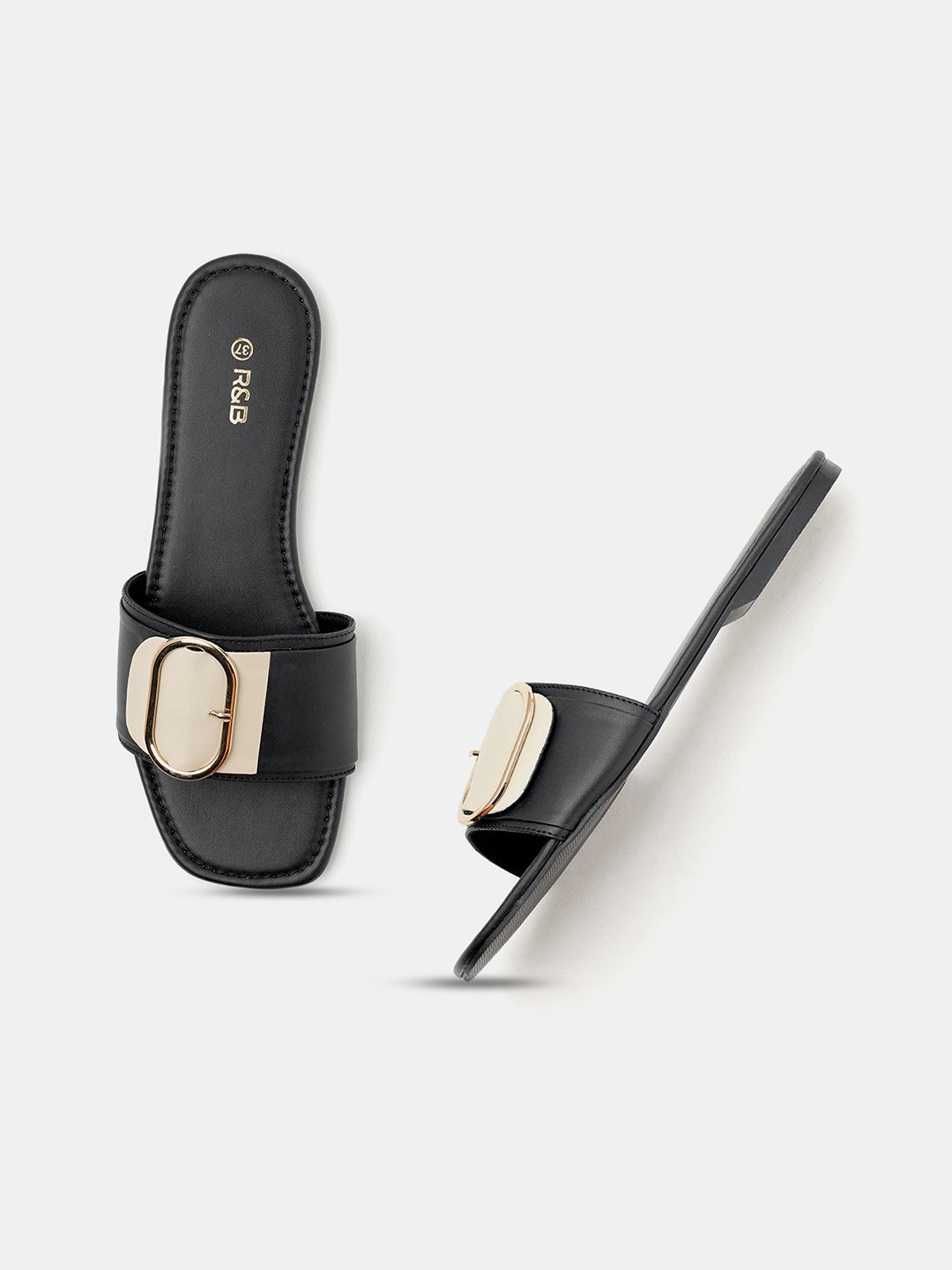 

R&B Textured Open Toe Flats, Black