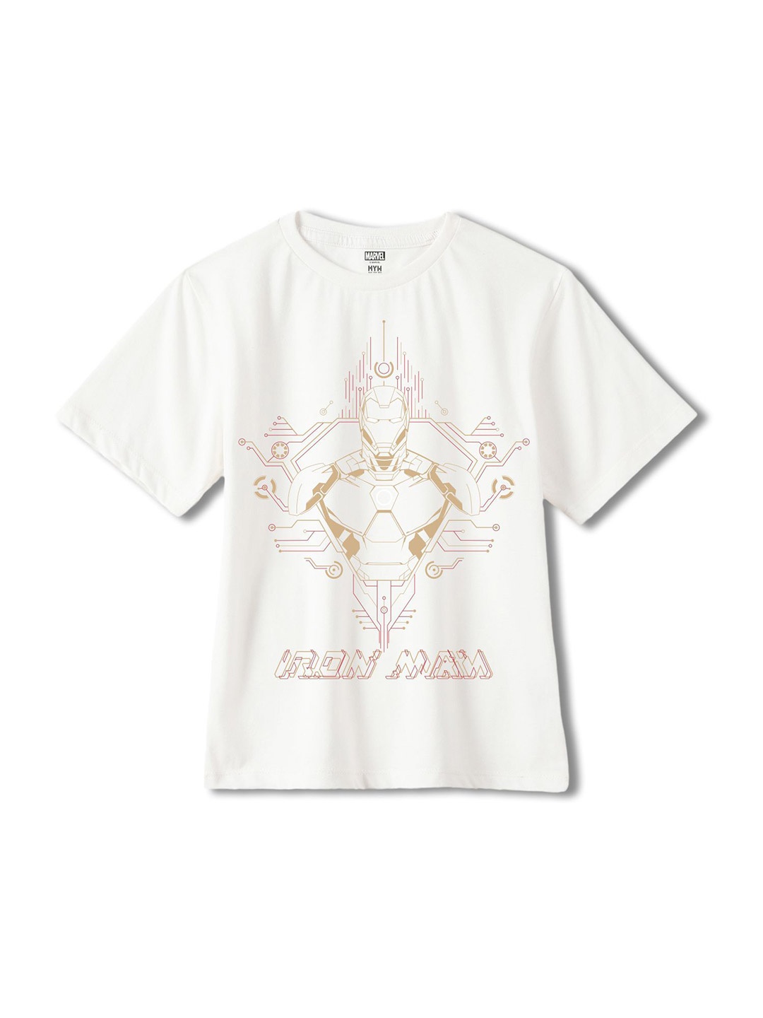 

Wear Your Mind Boys Iron Man Printed Cotton Round-Neck Raw Edge T-shirt, White