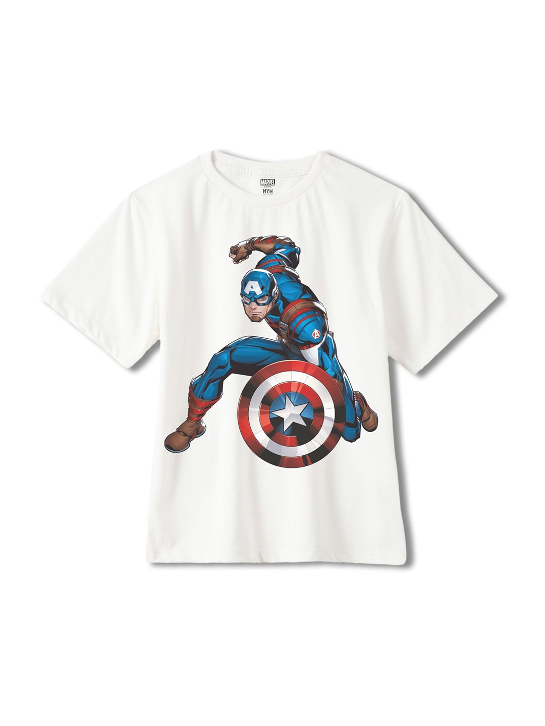 

Wear Your Mind Boys Captain America Printed Cotton Applique T-shirt, White