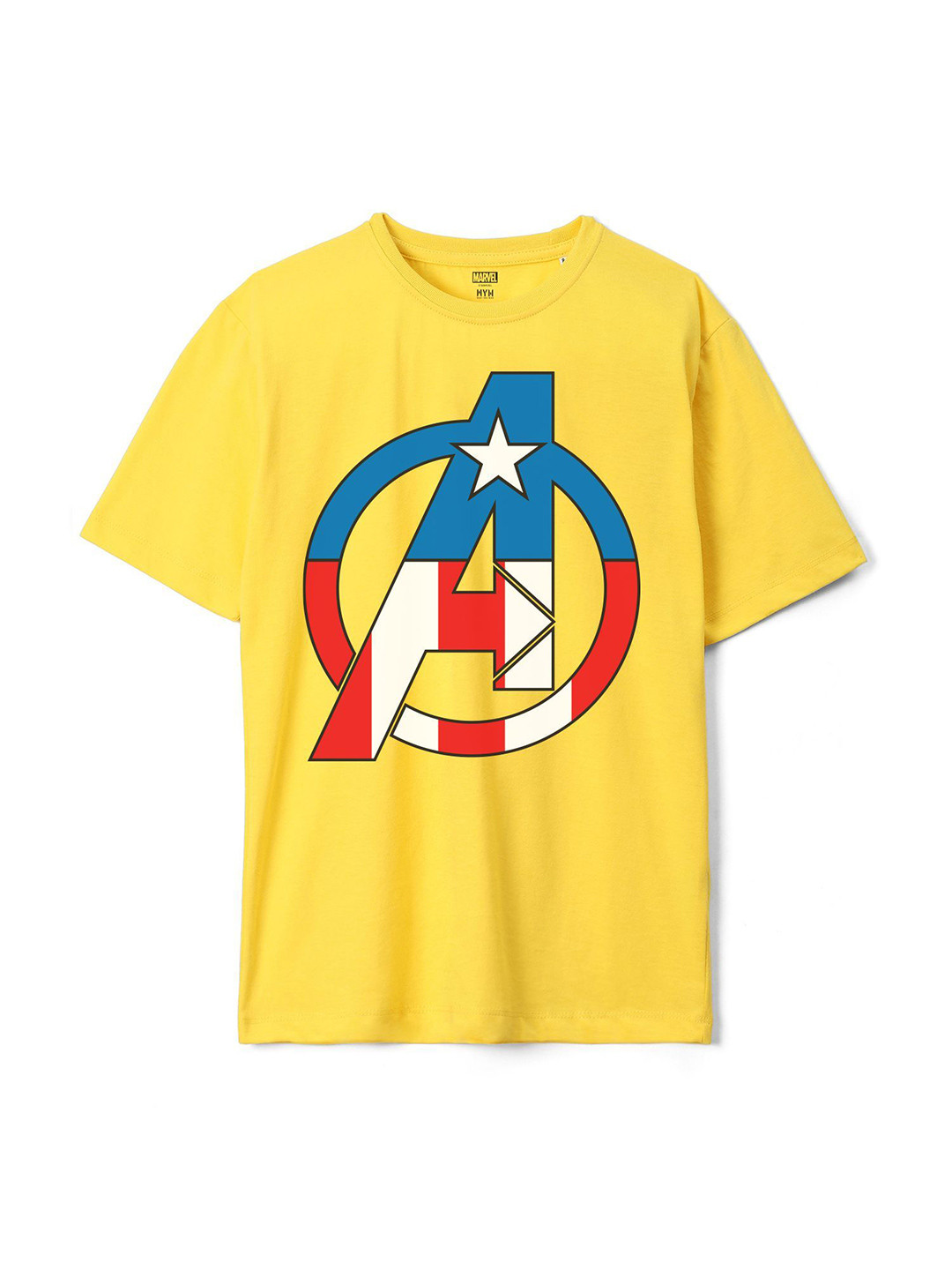 

Wear Your Mind Boys Typography Avengers Printed Drop-Shoulder Sleeves T-shirt, Yellow