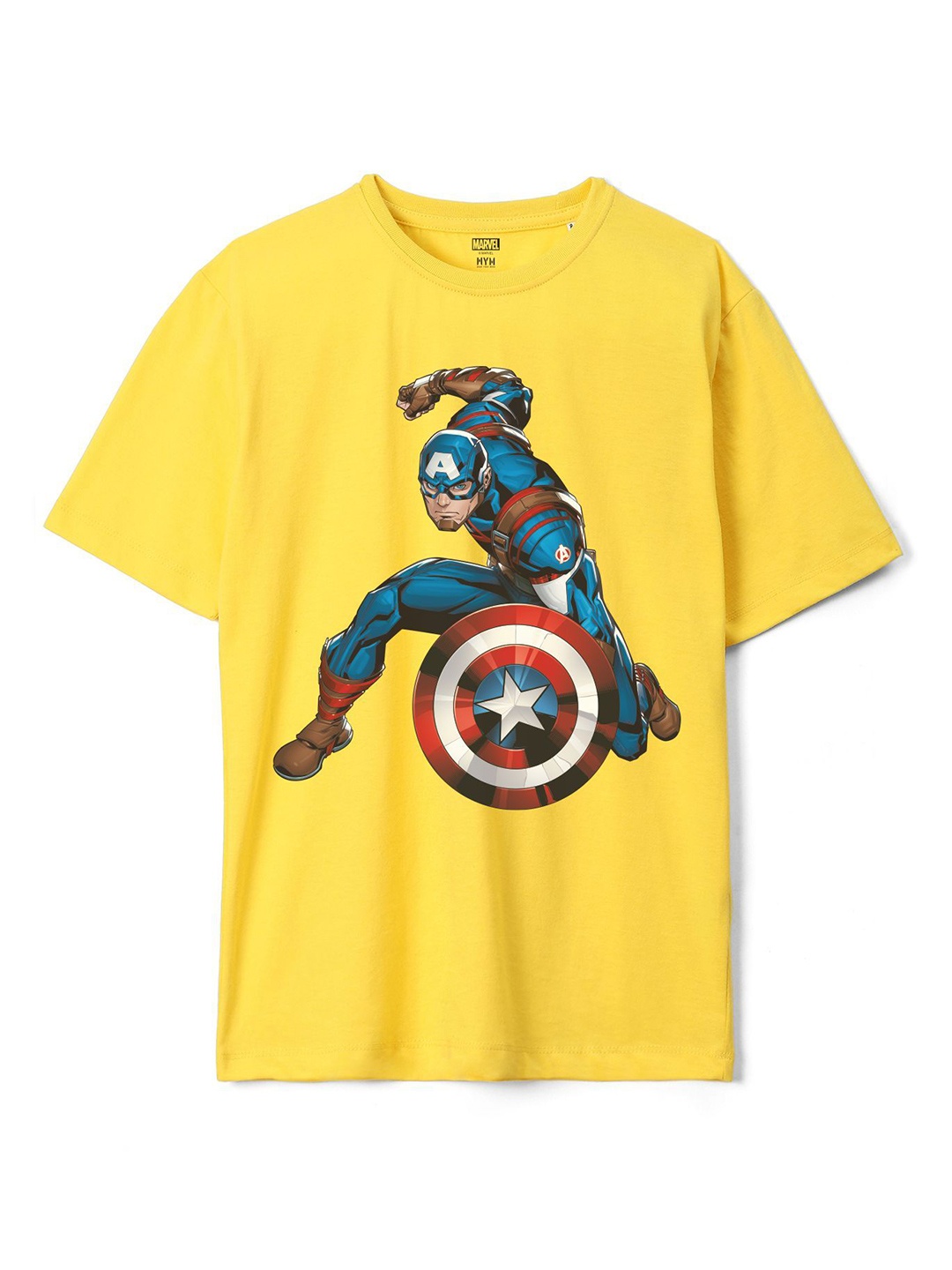 

Wear Your Mind Boys Captain America Printed Extended Sleeves Raw Edge T-shirt, Yellow