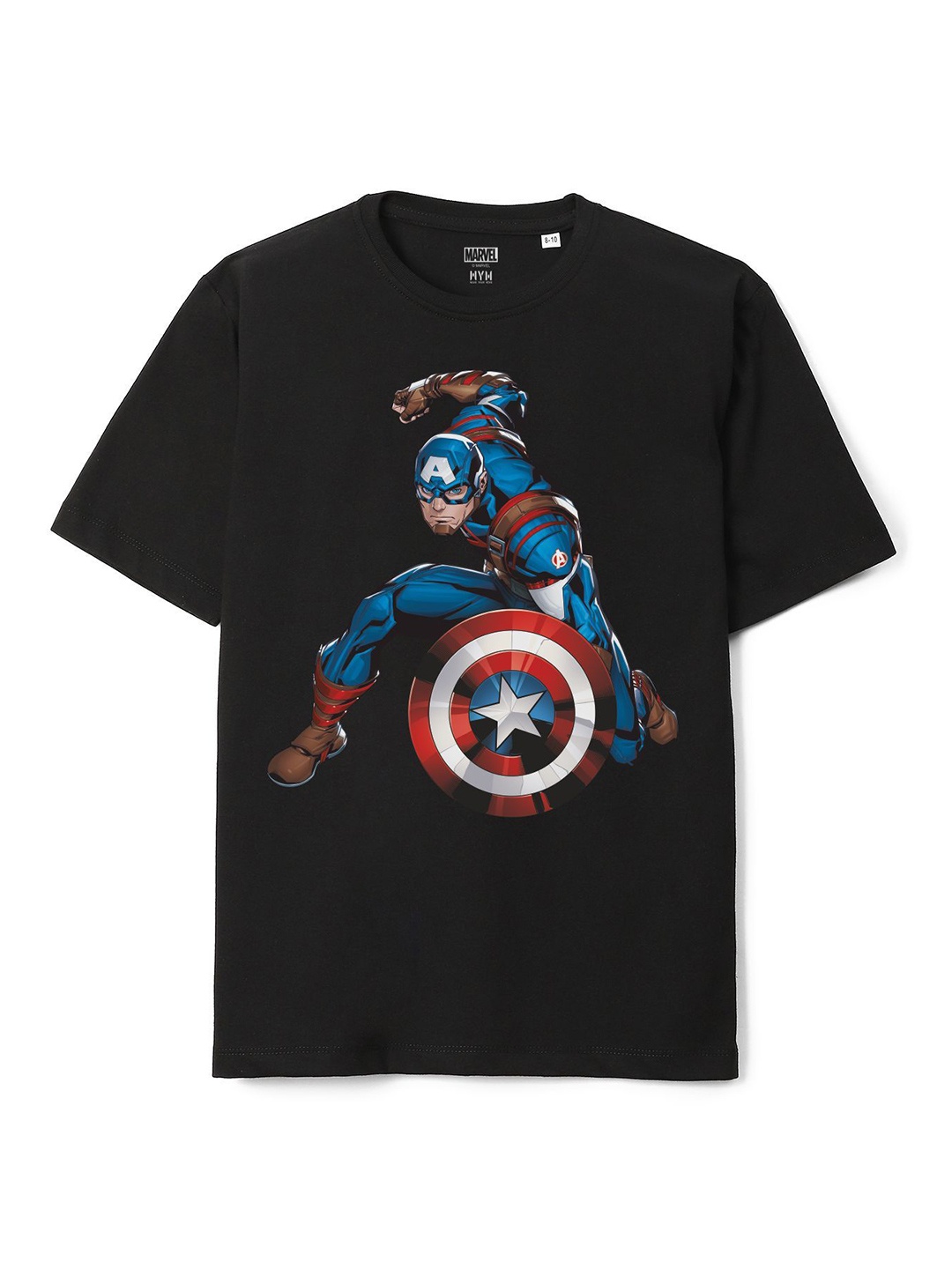 

Wear Your Mind Boys Captain America Printed Oversized Pure Cotton T-shirt, Black