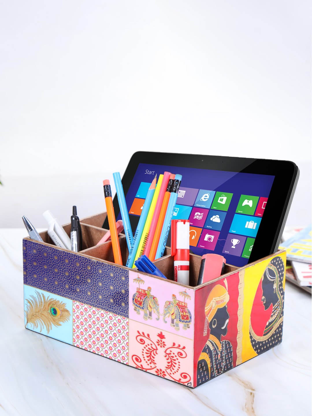 

THE HOME CO. Blue & Yellow Printed Multi-Utility Organisers