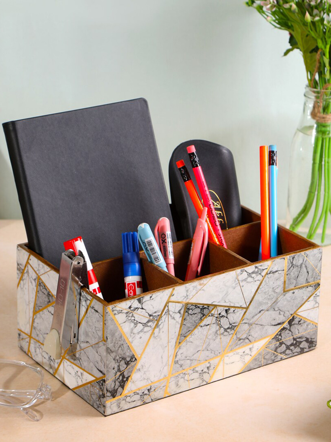

THE HOME CO. Grey & Gold Toned Printed Multi-Utility Organisers