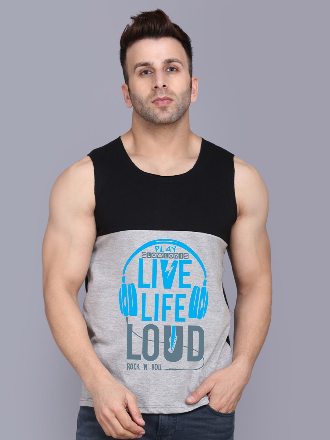 

SLOWLORIS Men Printed Hooded Raw Edge T-shirt, Black